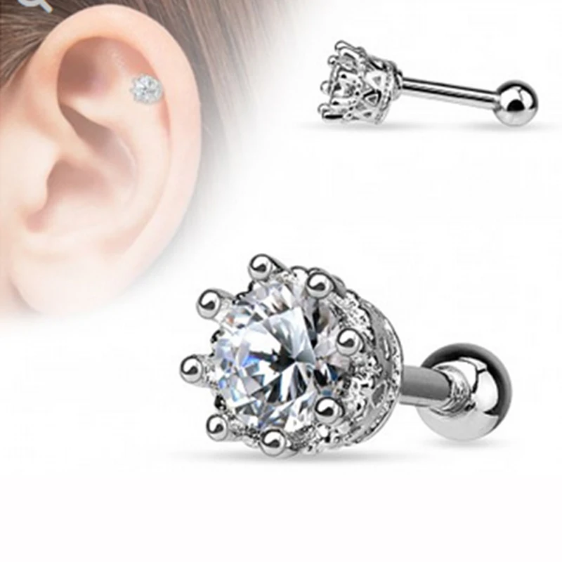 Showlove-2Pcs Stainless Steel Prong Set Zircon Ear Tragus Cartilage Studs  Helix Tragus Piercing Barbell Body Jewelry