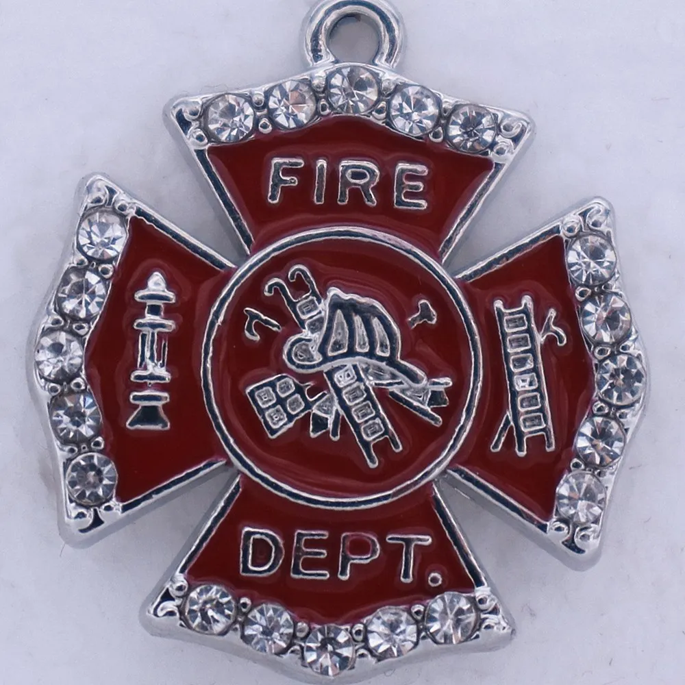 Alloy Eco Friendly Metal Enamel Oil Red Cross Firefighter Fire Dept Charms pendants For Necklaces Bracelets Making