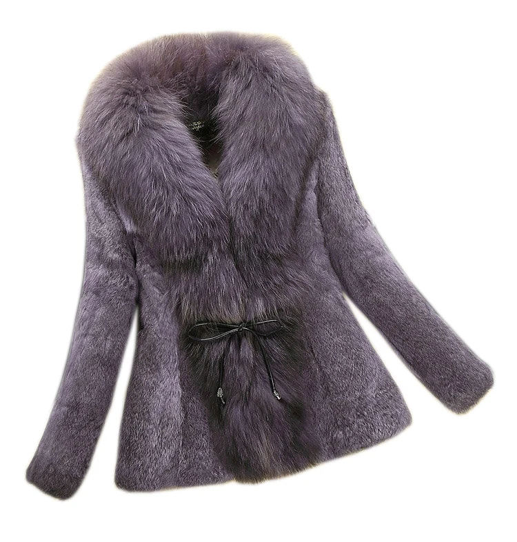 New 2021 Fashion Fur Coats plus size Real Fur Coats Women Rabbit fur coat with Raccoon Collar Outerwear & Coats free shipping