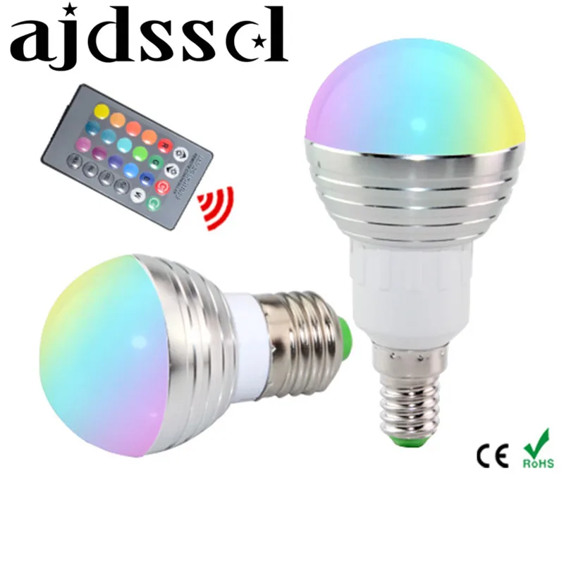 

LED RGB Bulb lamp E27 E14 AC85-265V 5W LED RGB Spotlight dimmable magic Holiday RGB lighting+IR Remote Control 16 colors