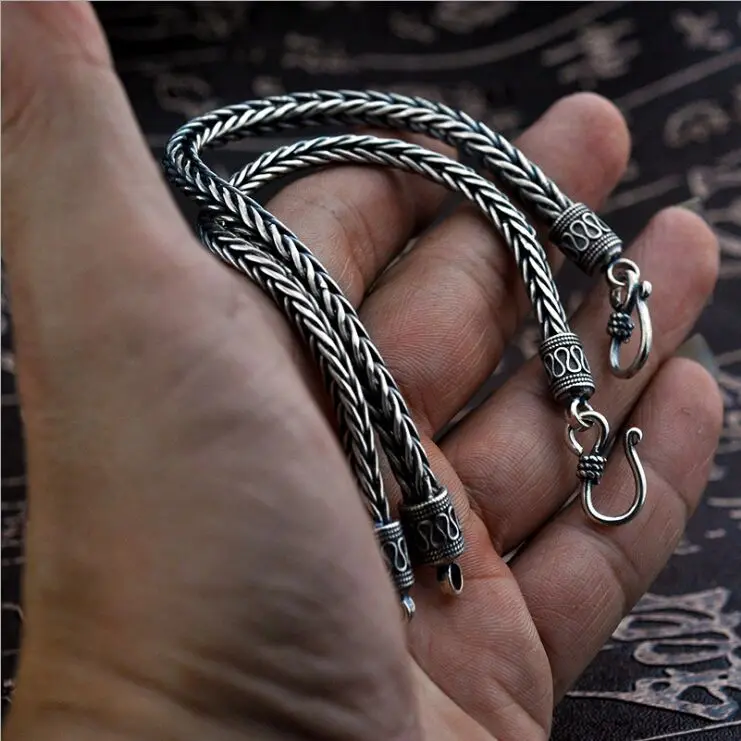 

925 sterling silver vintage Thai silver handmade models hemp rope chain personality keel men's bracelet