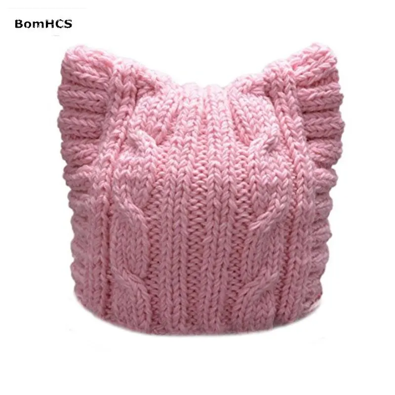 BomHCS Handmade Knit Pussycat Hat Women\'s March Parade Cap Cat Ears Beanie