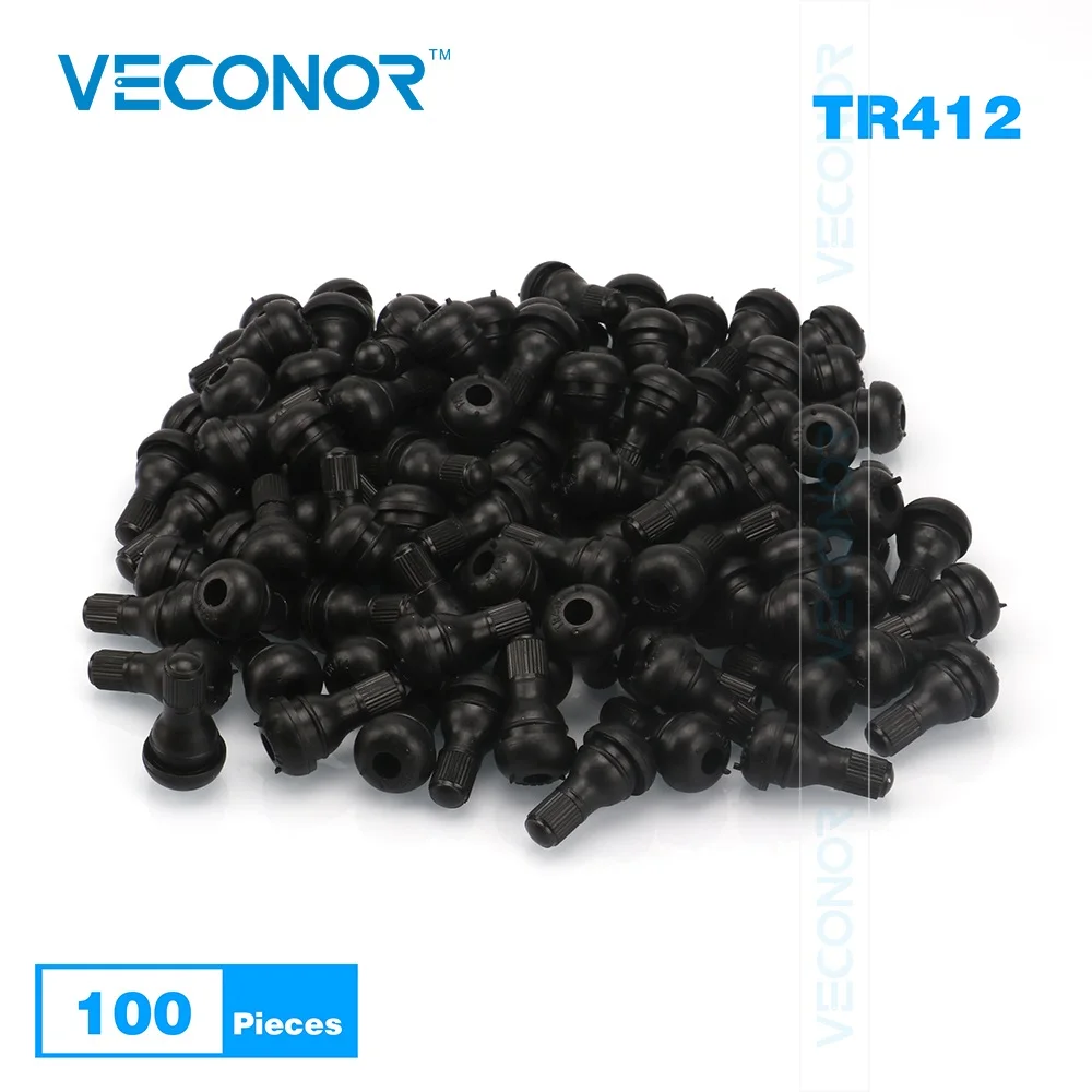 TR412 Snap-In Tire Valve Stems Short Black Rubber Tire Accessories with Dust Cap