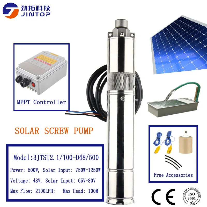 

(MODEL 3JTST2.1/100-D48/500) JINTOP SOLAR DC SCREW PUMP solar deep well water pump DC Motor Water Pump Brushless Submersible pum