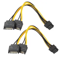 2pcs Dual 15Pin SATA Male To PCIe 8Pin(6+2) Male PCI Express PCI-E  Video Card Splitter Adapter Power Supply Cable