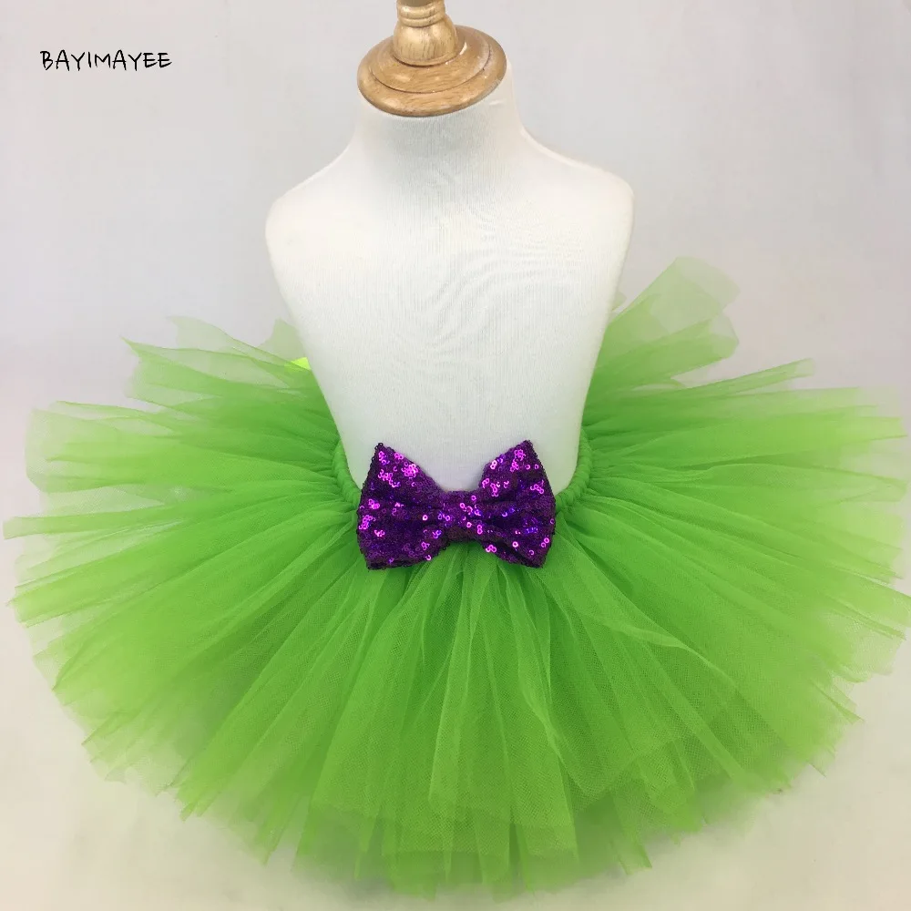 Girls Green Tutu Skirt Baby Tulle Pettiskirts with Silver Sequin Bow Kids Party Skirt Costume Underskirts Children Ballet Tutus