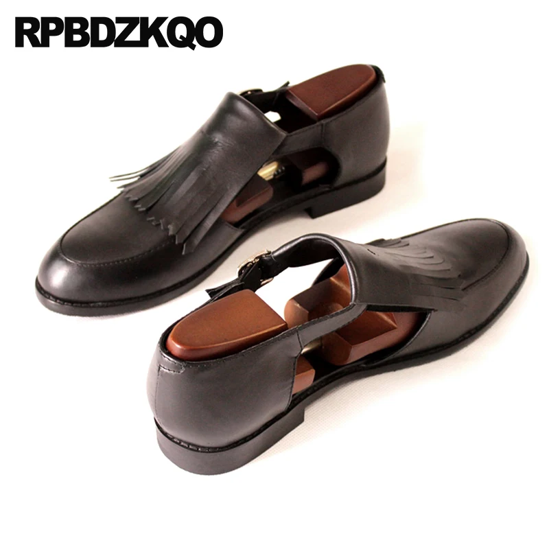 

2023 Closed Toe Japanese Designer Fringe Shoes Men Breathable Sandals Black Summer Dress Luxury Tassel Genuine Leather Plus Size