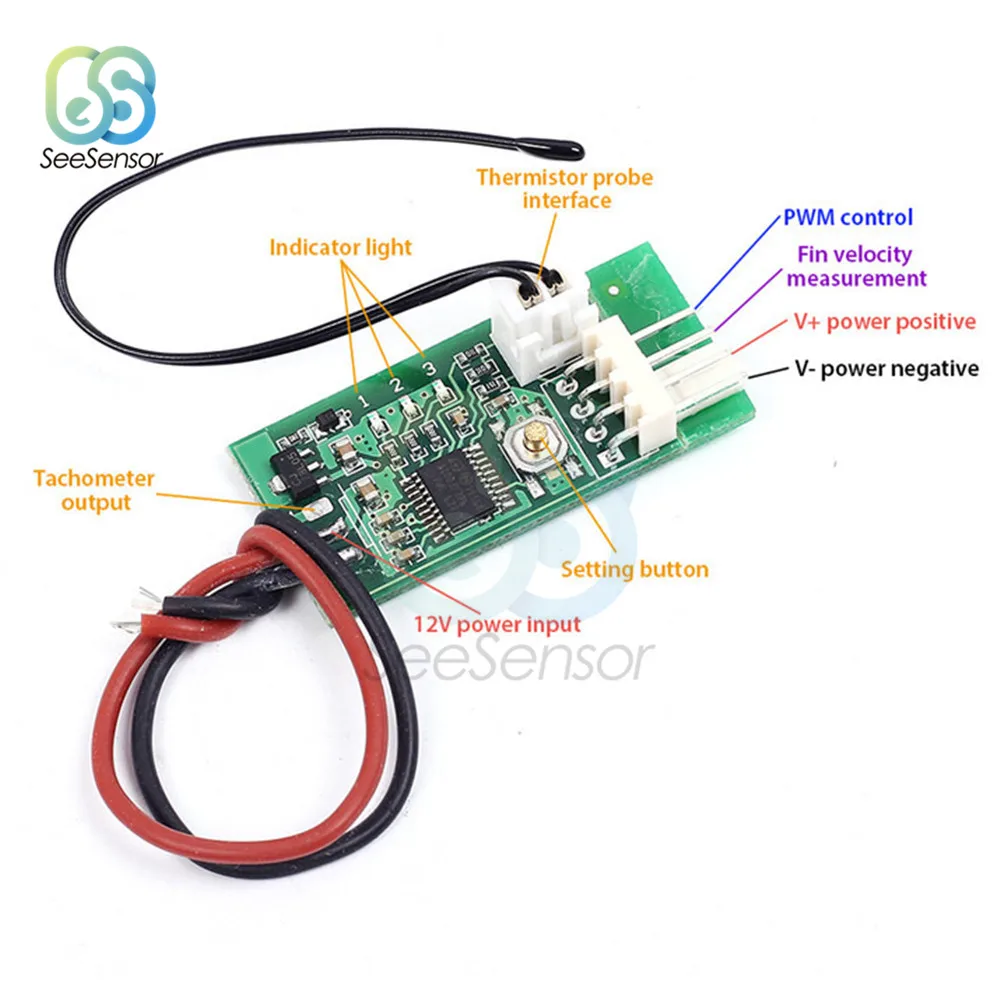 DC 12V 4 Wire PWM Speed Controller Module Fan Speed Governor Computer Temperature Control Switch for PC CPU Cooler Fan Alarm STK