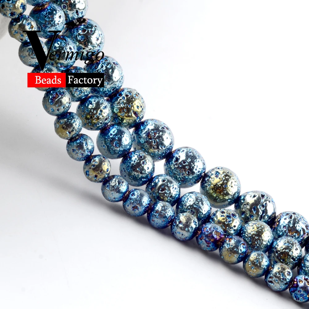 Wholesale Natural Stone Beads Blue Hematite Lava Mineral Loose Beads For Jewelry Making 4 6 8 10mm Diy Bracelet Accessories