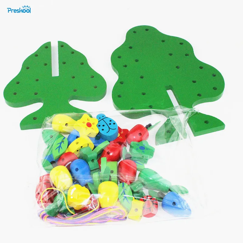 Montessori Baby Kids Toys Wooden Colorful Fruit Beads Strings Trees Preschool Training Learining Educational Brinquedos Juguets