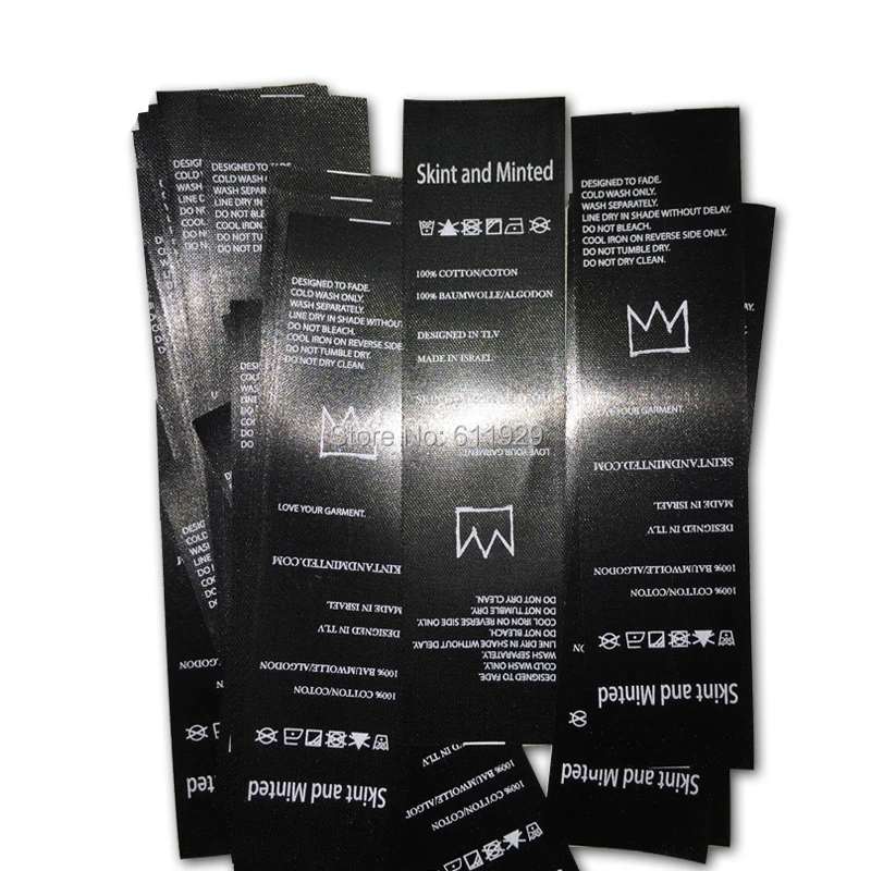 free shipping custom black silk care labels/clothing screen printing tags/washable labels 1000 pcs