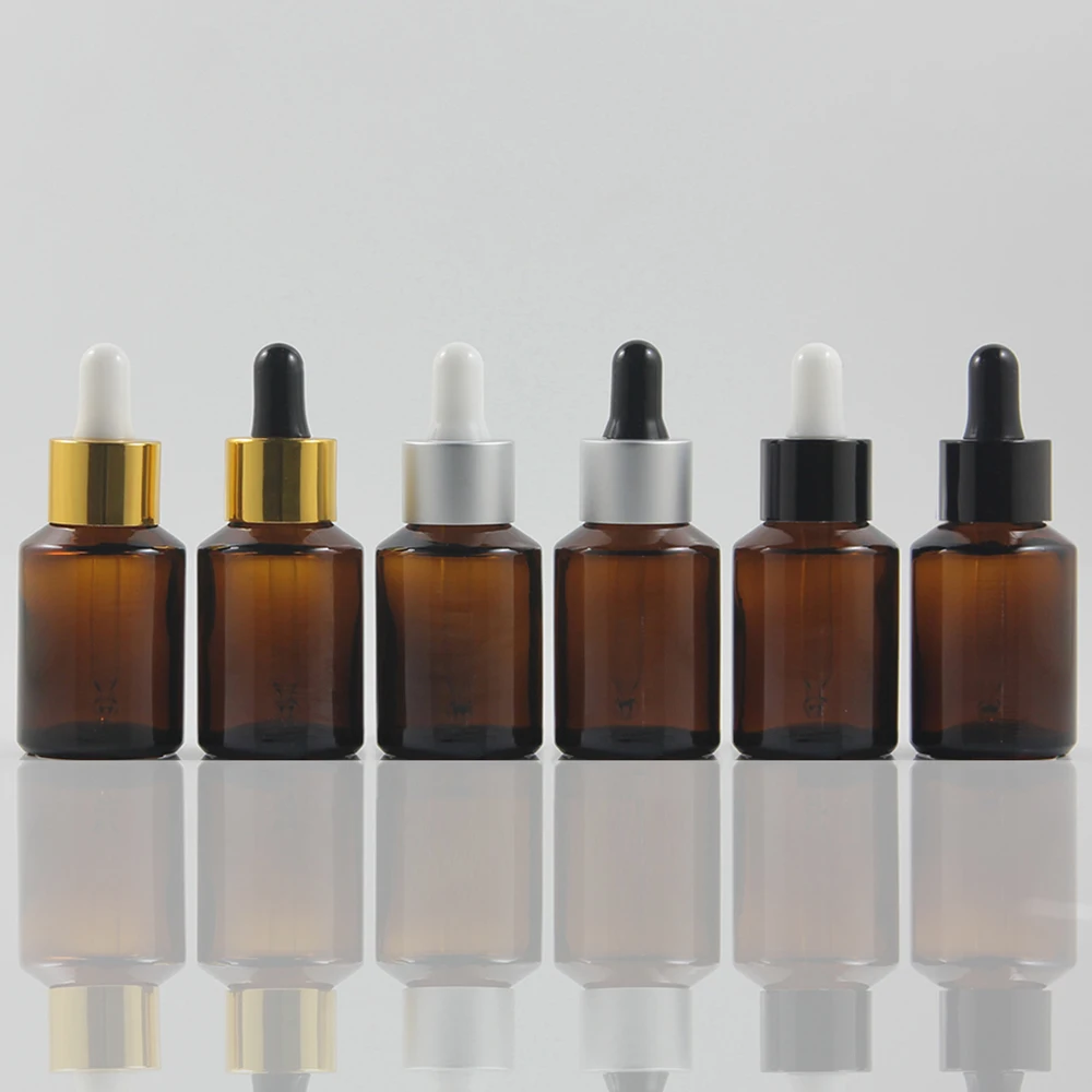 

30ml 20pcs amber Glass Essential Oil Bottle With (aluminum ring+white/black rubber) dropper cap,glass Essential Oil Container