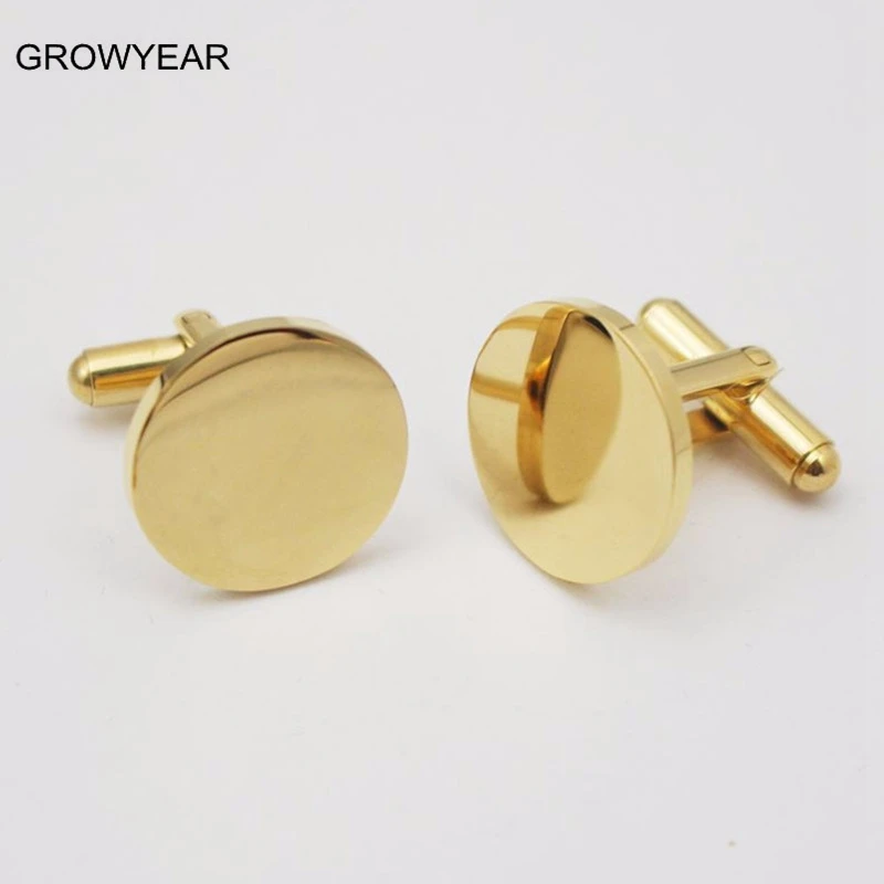 

Classic Stainless Steel Jewelry Cufflinks Golden Round Blanks Cuff Links For Men Women Your Logo Available