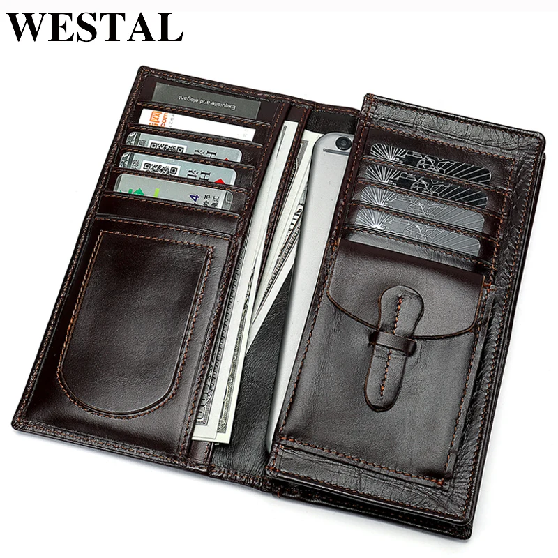 WESTAL 100% Men\'s Wallet Genuine Leather Clutch Male Coin Purse Men Zip Portomonee Money Bag Long Wallets Purse for Phone 8110