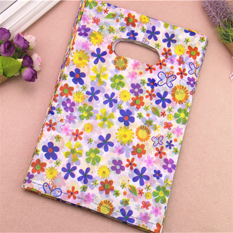 2021 New Style Wholesale 100pcs/lot 20*30cm Colorful Sunflower Packaging Gift Pouches Plastic Shopping Present Gift Bags