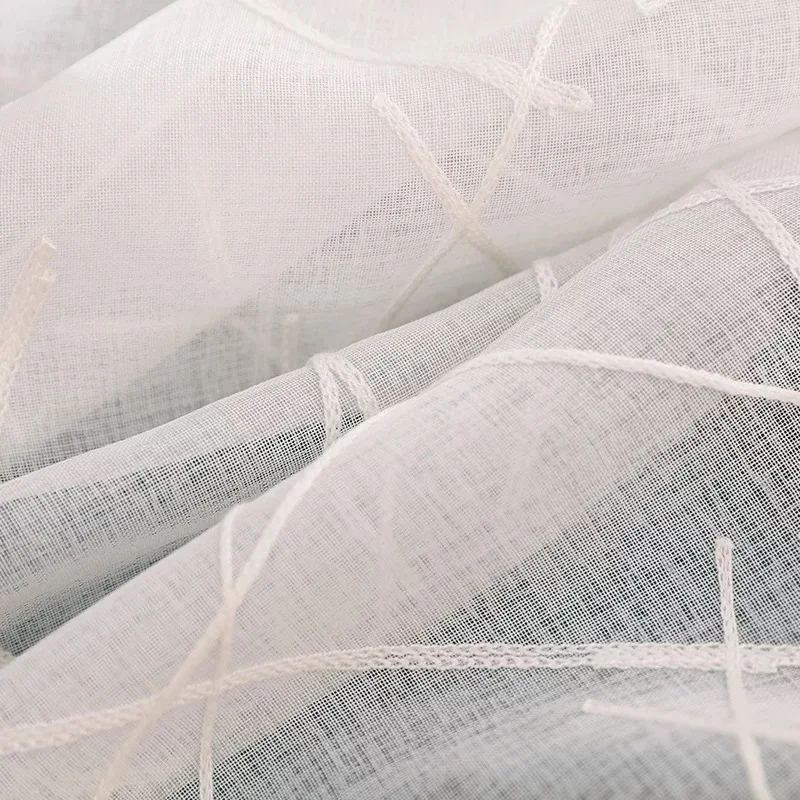 Simple White Embroidery Tulle Curtains for Bedroom New Geometry Window Modern Curtains for Living Room Blind Voile Custom Size