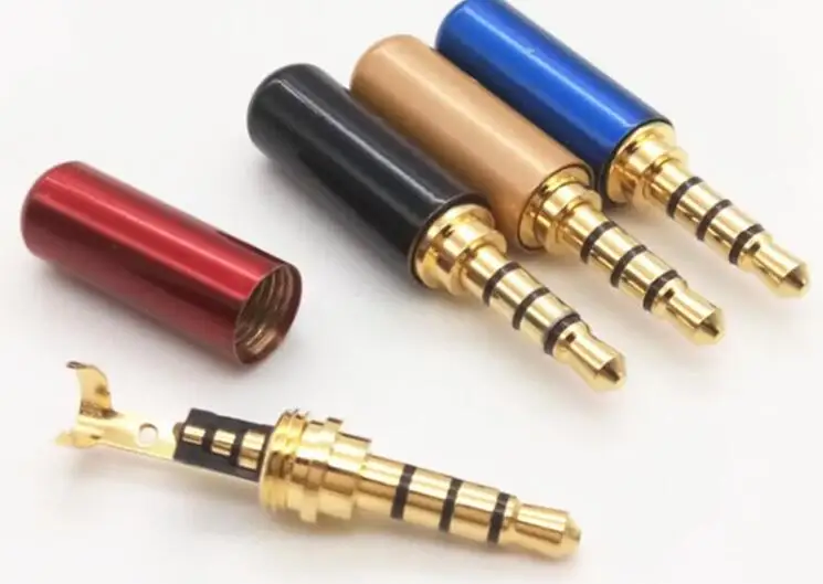 Conector de Audio de 4 polos con Clip para cinturón, Conector de soldadura para reparación de auriculares estéreo DIY, 1/8 ", 3,5mm, chapado en oro y cobre