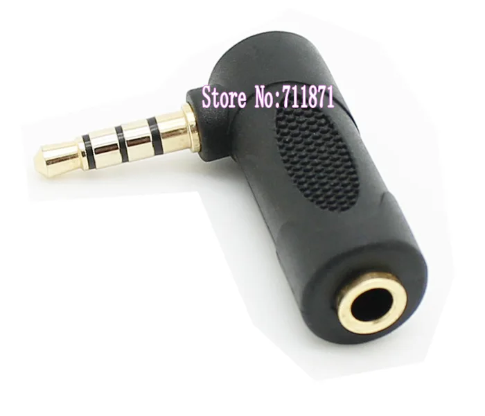 Adaptador de áudio de 3.5mm, ângulo reto, 4 seções, macho, fêmea, 90 graus, 3.5mm, conector de extensão de áudio, conversor de 3.5mm
