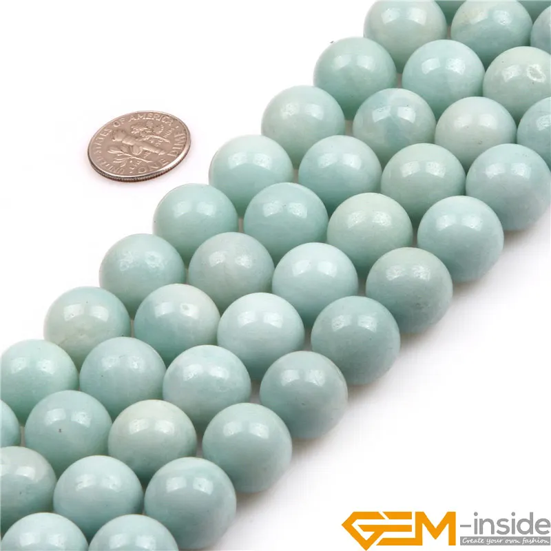 Gem-inside 8mm 10mm 12mm Round Blue Amazonite Beads Natural Stone Beads DIY Loose Beads For Jewelry Making Strand 15\