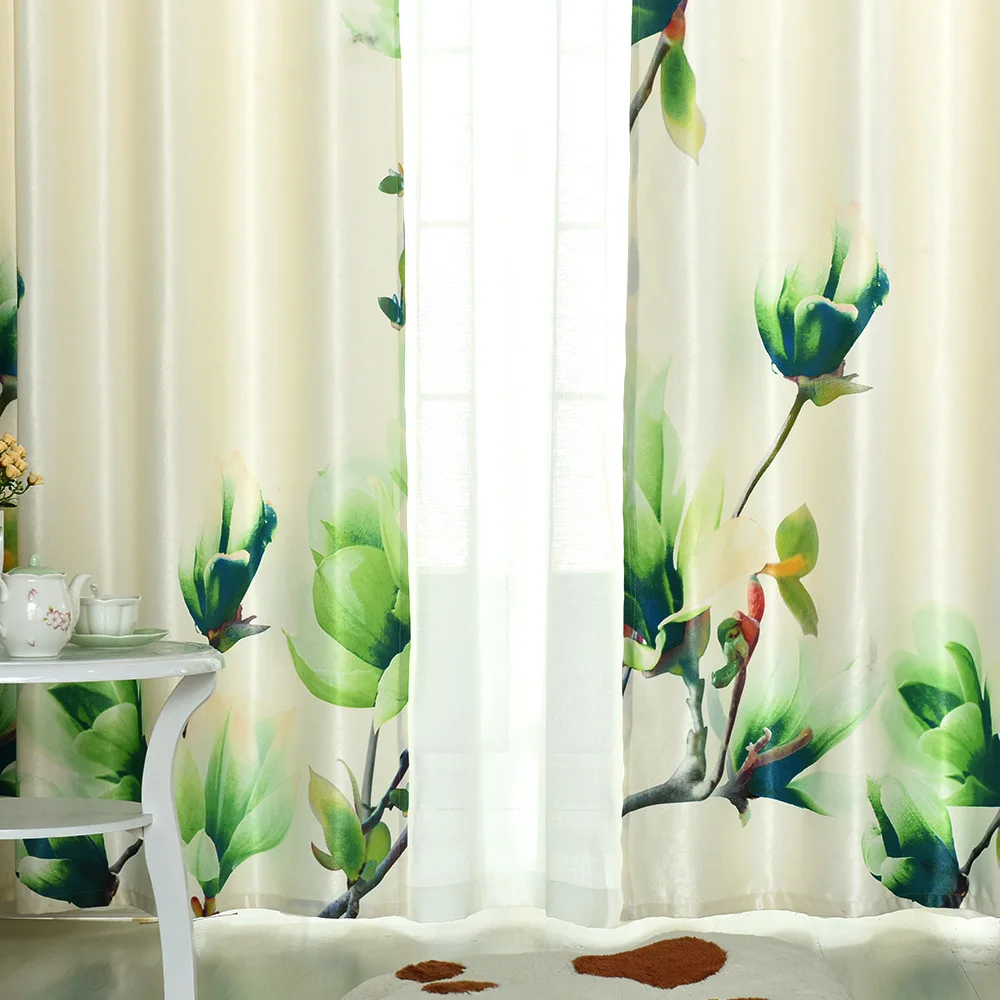 

New High-grade Rural 3D Digital Printing Curtains Sitting Room Bedroom Green Shade Curtains
