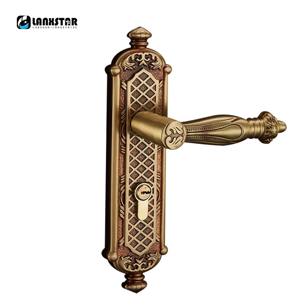 

New Chinese Pure Copper Door Lock Antique Solid Wood Door All Copper Indoor Room Door Lock Household Lock Three Piece