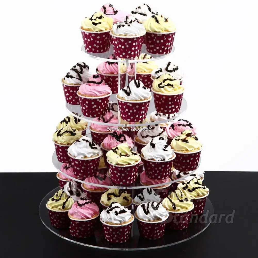 

4 Tier Cupcake Stand - Crystal Acrylic Wedding Cake Stand Tree- Round Shape Cake Decorating Tool