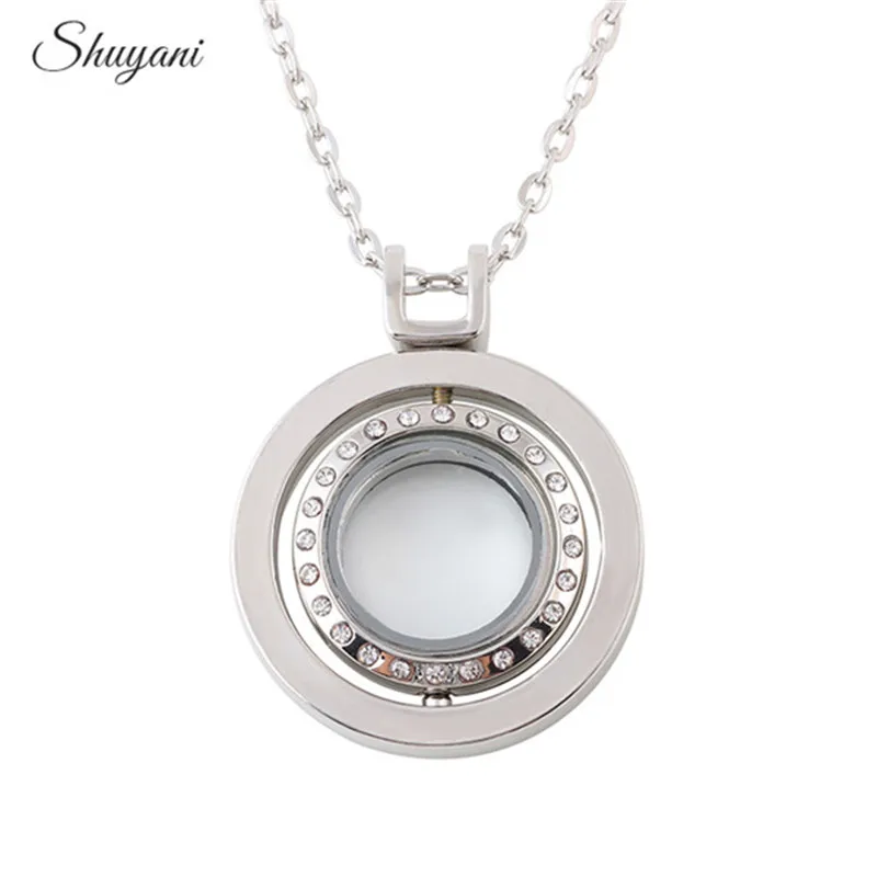 1Pc Round Rotation Floating Relicario Charms Memory Locket Pendant Necklaces For Women Living Medaillon Collier Jewelry Bulk