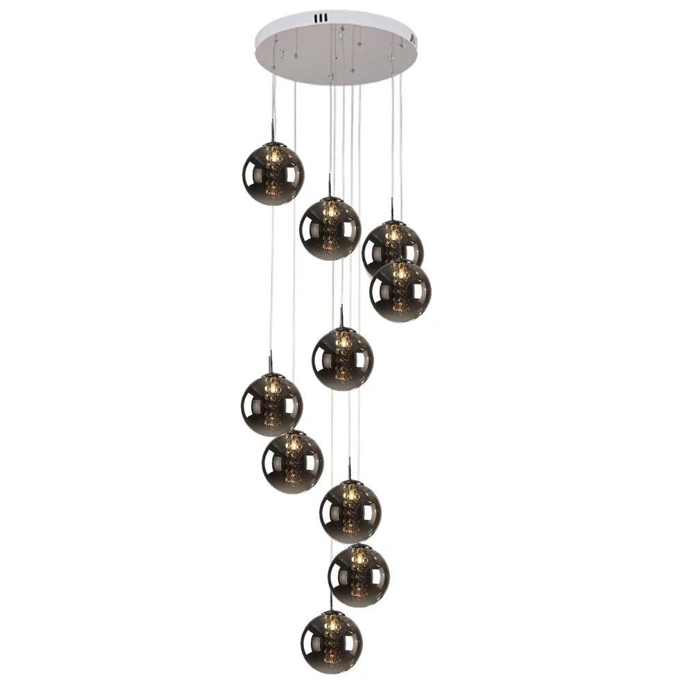 Decoración Para sala de estar lámparas colgantes negras lámpara de bola de cristal de humo lámpara de escalera para villa G4 Luz de escalera led accesorios de decoración de hotel candelabros decorativos de velas cocina