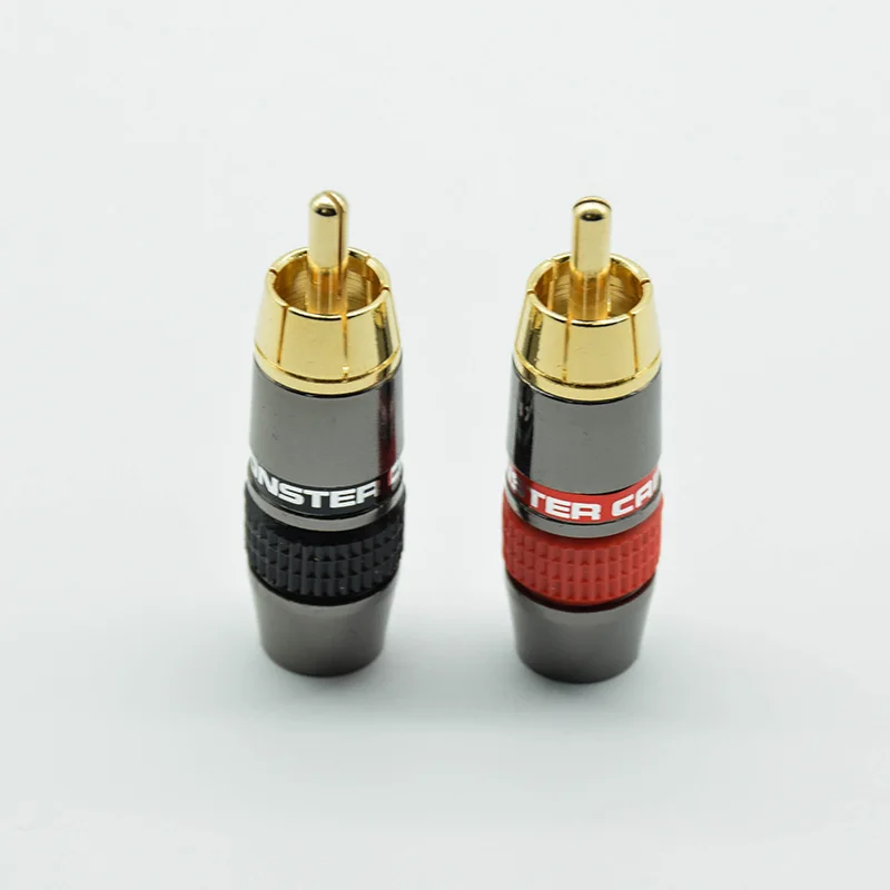 2PCS/1pair red black RCA Gold Plated Pure Copper Zinc Alloy Monster Banana Plug Connector Audio Power Speaker Plugs Connector