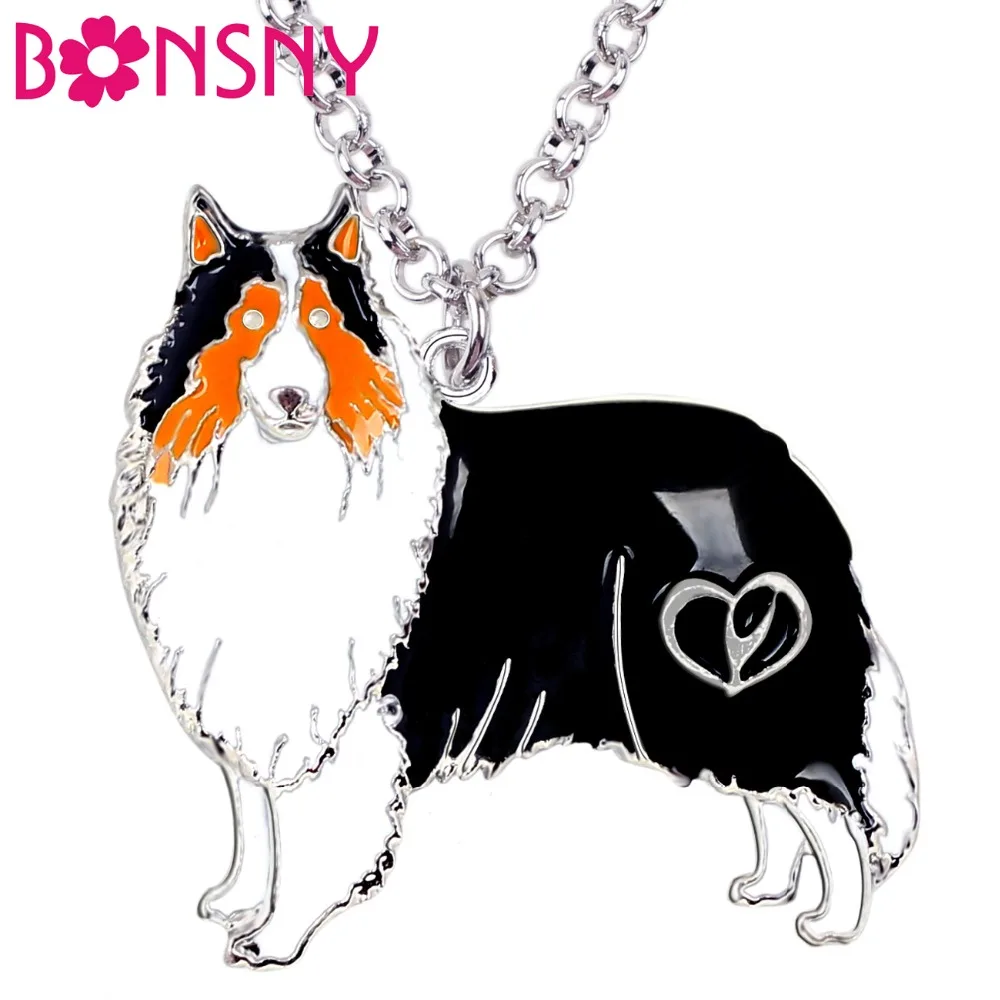 Bonsny Statement Enamel Rough Collie Sheltie Dog Necklace Choker Chain Collar Pendant Animal Alloy Jewelry For Women Girls Gift