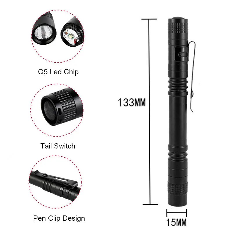 Anjoet 1 Model 1000LM Mini portable Small penholder Led Flashlight Night Walking lighting Car Maintenance work Torch Aluminum