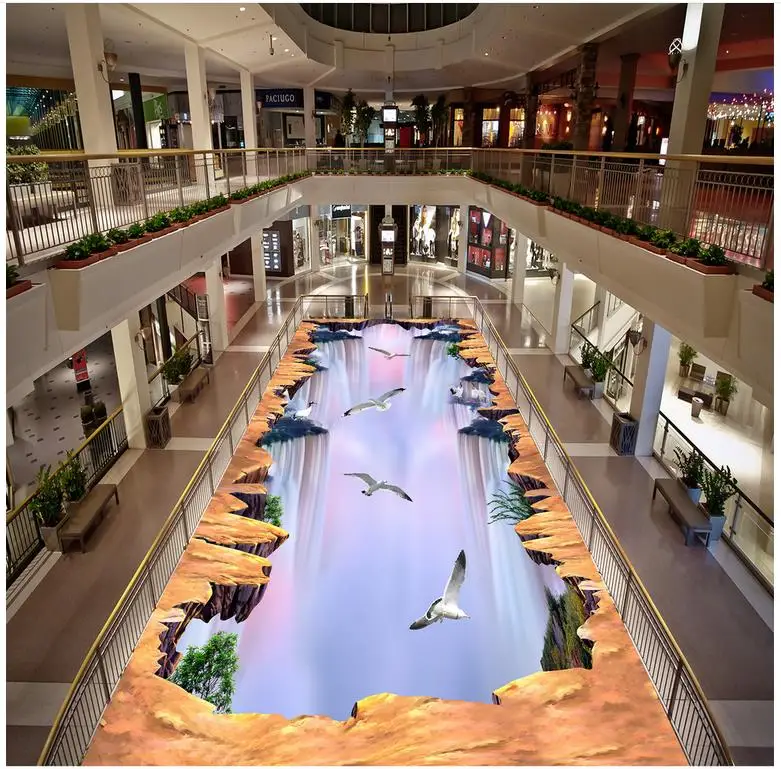 

Modern Sticker 3D Floor Waterfall Flowing Water 3D Floor Painting Non-slip Waterproof Self-adhesive PVC Wallpaper 3D Floor