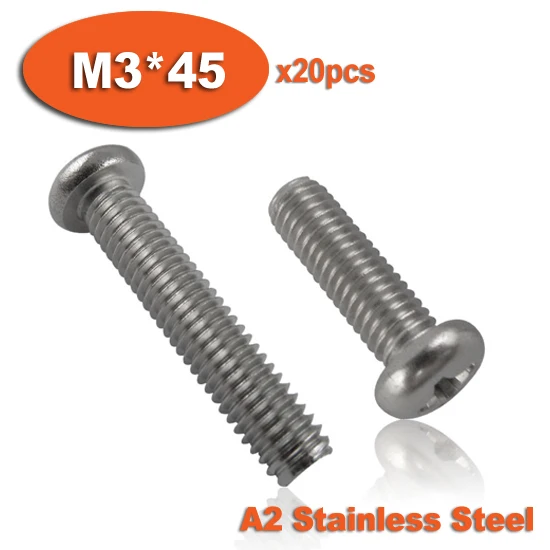

20pcs DIN7985 M3 x 45 A2 Stainless Steel Pan Head Phillips Screw Cross Recessed Raised Cheese Head Screws