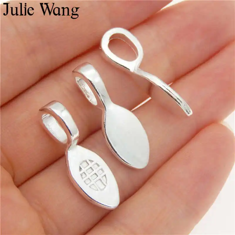 Julie Wang 10PCS Silver Color Glue On Bail Tag Charms Alloy Pendant Necklace Bracelet Jewelry Making Accessory