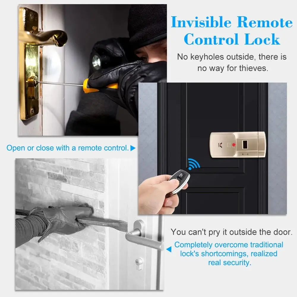 WAFU Wireless Smart Invisible Fingerprint Remote Lock Keyless Entry Door Lock Security Anti-theft Locks with Fingerprint Keypad