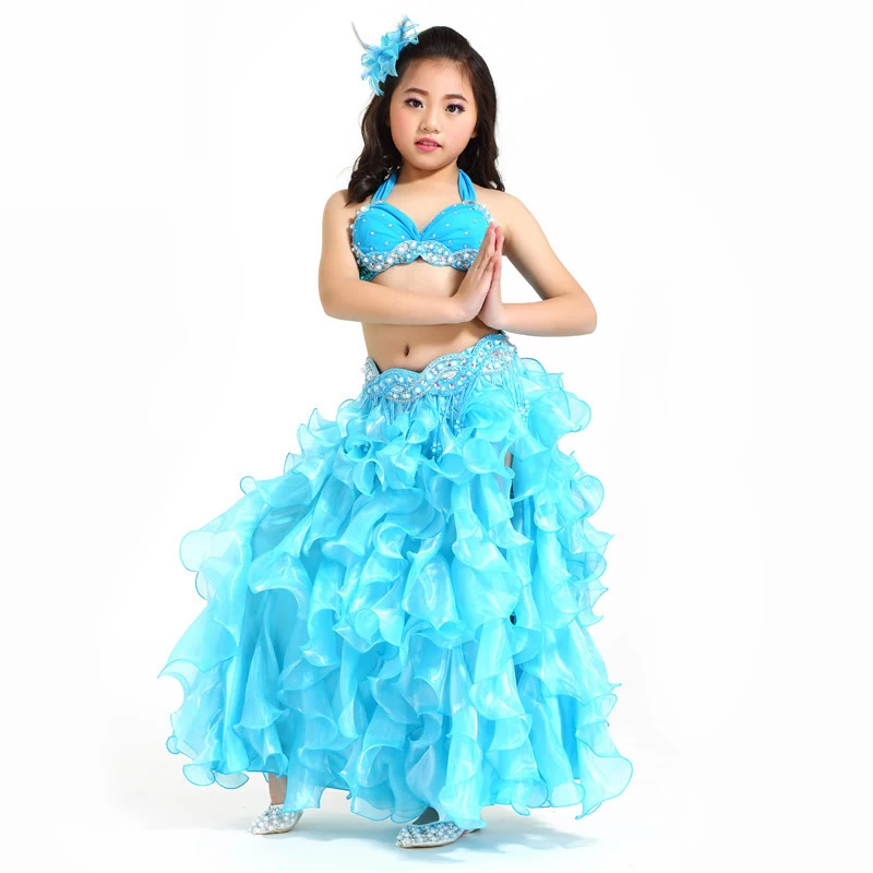 Children Belly Dancing Clothes 3-piece Oriental Outfit Bra, Belt, Skirt Girls Belly Dance Costume Set Professional #860