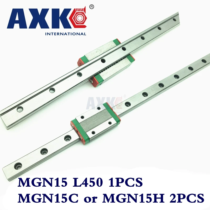 

Hot Sale AXK Linear Rail Cnc Router Parts 450mm Mgn15 Linear Guide Rail With 2pc Mgn Mgn15c or MGN15H Blocks Carriage Cnc