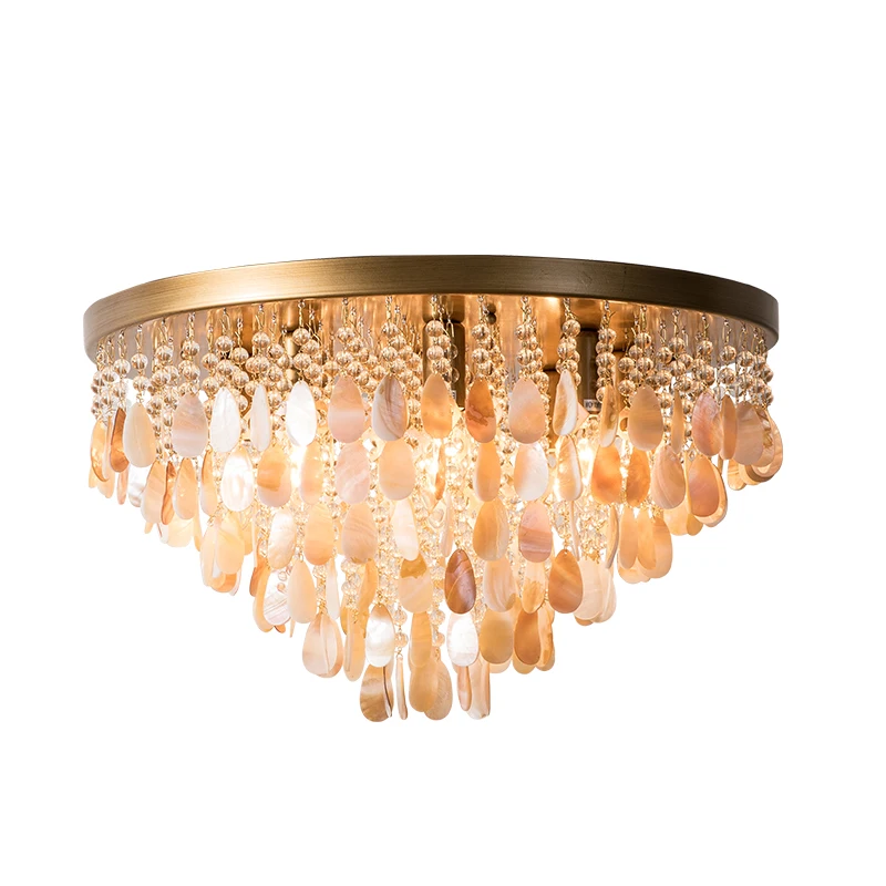 Modern Led crystal lamps round natural shell ceiling lights DIY creative shell decoration home Lustre bedroom ceiling lamp