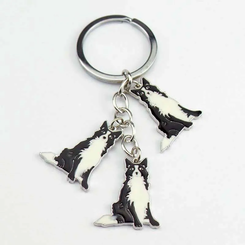 Border Collie dog pendant key chains for men women metal bag charm car keychain key ring Jewelry Gifts