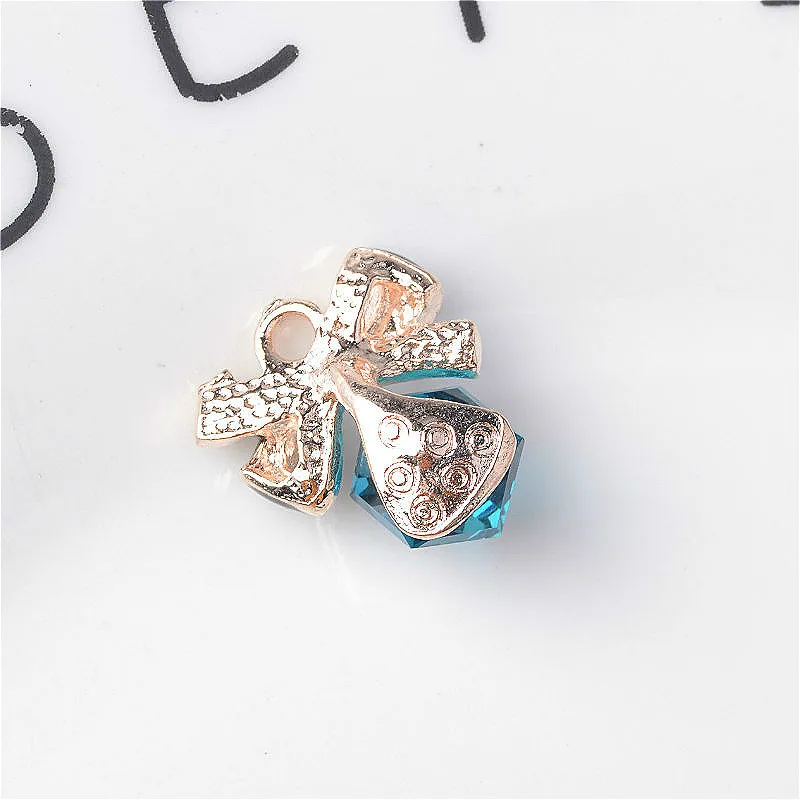 50pcs 12*14mm Alloy material Gold color  Square Glass Beads Bow Charm pendant for DIY Handmade Bracelet Necklace Jewelry Making