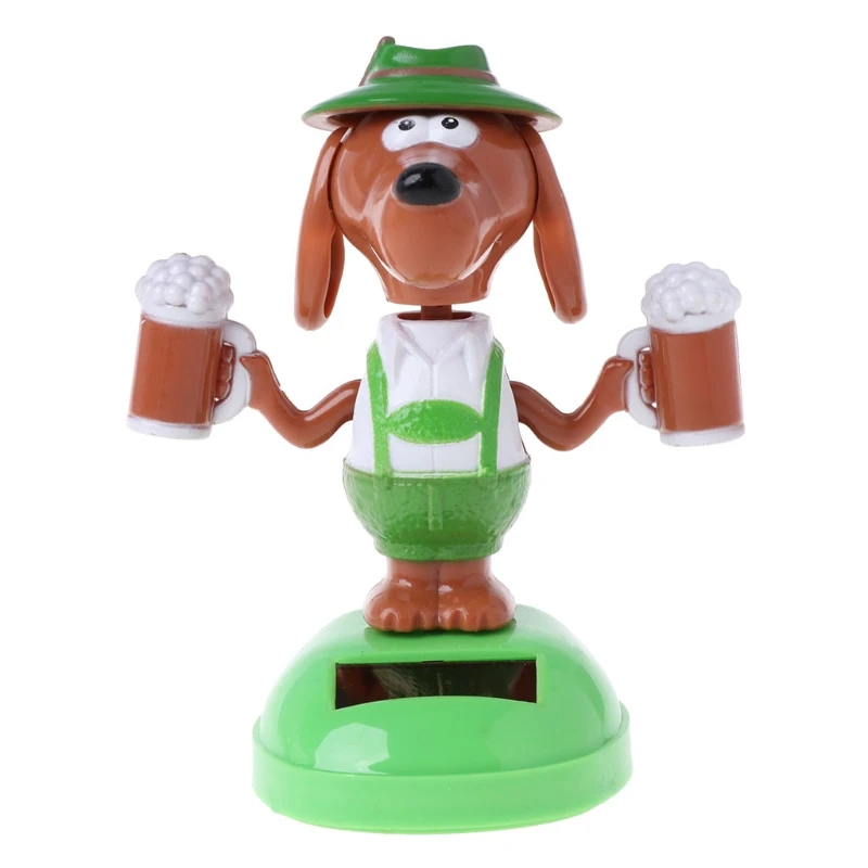 11cm Creative Swinging Head Dancing Beer Dog Car Ornament Gift  Novelty Funny Solar Powered Bobble Head Animal Toy for Adult Kid