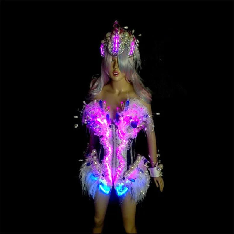 

YS001 Sexy led light costumes singer ballroom dress clothes/Bar party wears color cosplay stage catwalk model dj disco bra