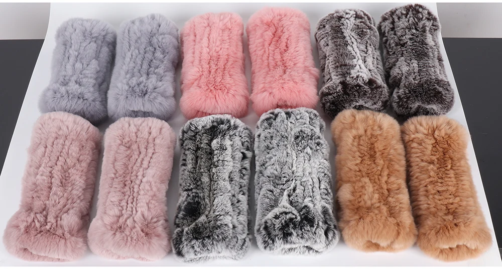 New Women 100% Real Genuine Knitted Rex Rabbit Fur Mittens Winter Warm Lady Real Fur Fingerless Gloves Handmade Knit Fur Mitten