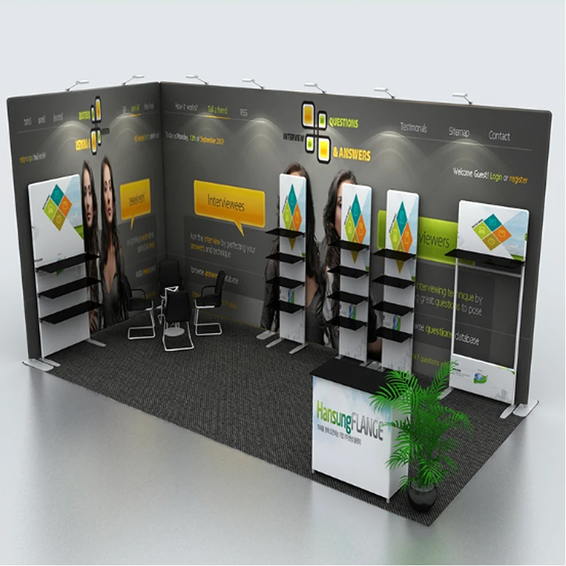 20ft Portable Trade Show Display Booth Pop Up Banner System Kits with Product Shelf Counter Spotlights