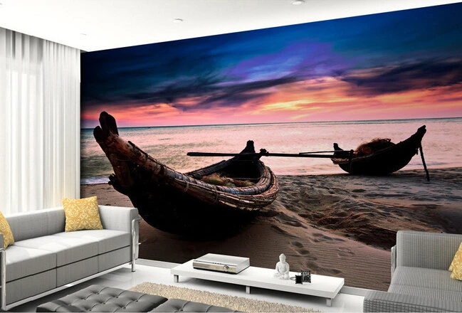 Custom 3D photo wallpaper, sunrise on the beach of the boat mural for the living room bedroom TV background wall wallpaper