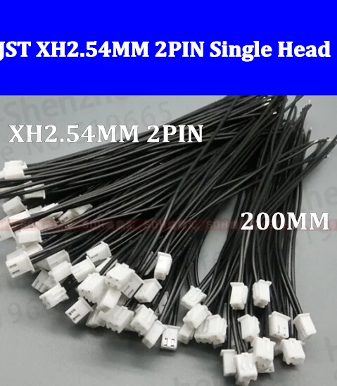 

100pcs free shipping XH 2.54MM 2Pitch 2-Pin Connector with Wire 200mm 2pin Single head black wire