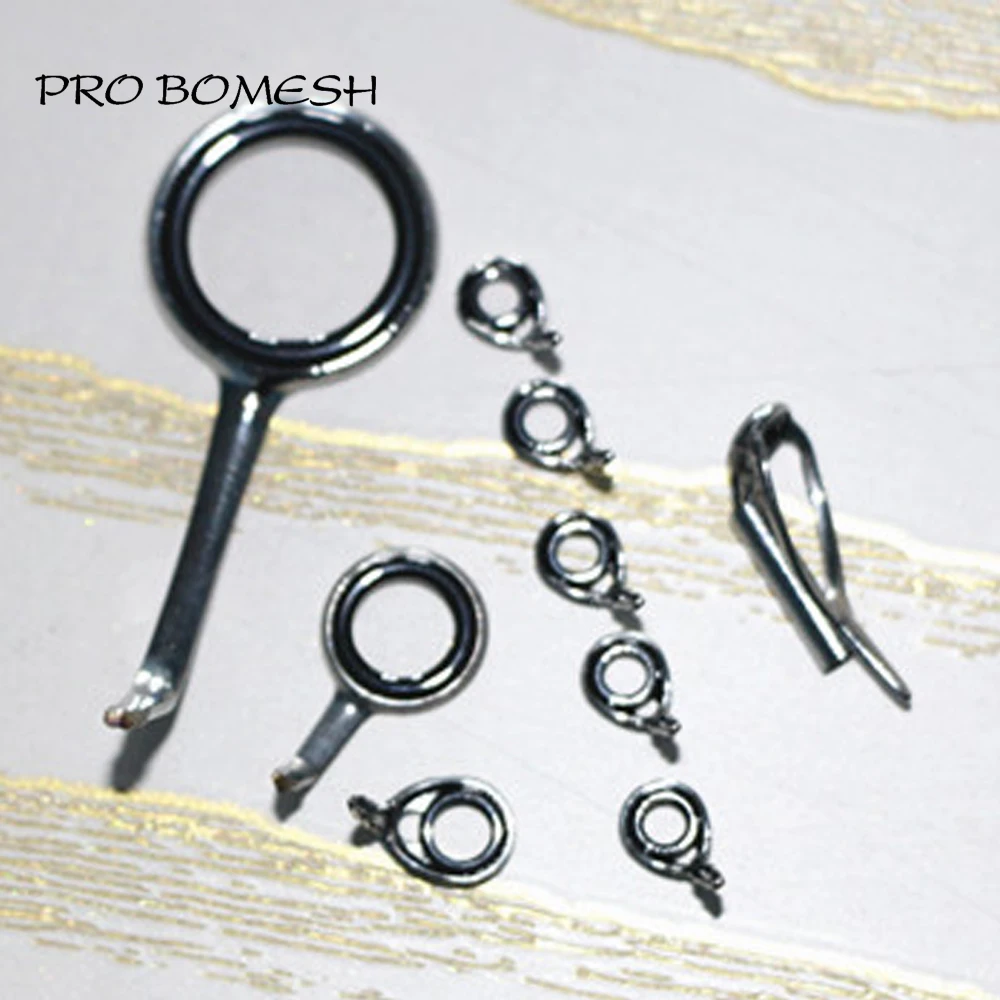 Pro Bomesh 2.6g 9pcs/Kit Spinning Fishing Rod Guide Set Kit SIC Ring Stainless Steel Guide DIY Fishing Rod Guide  Accessory