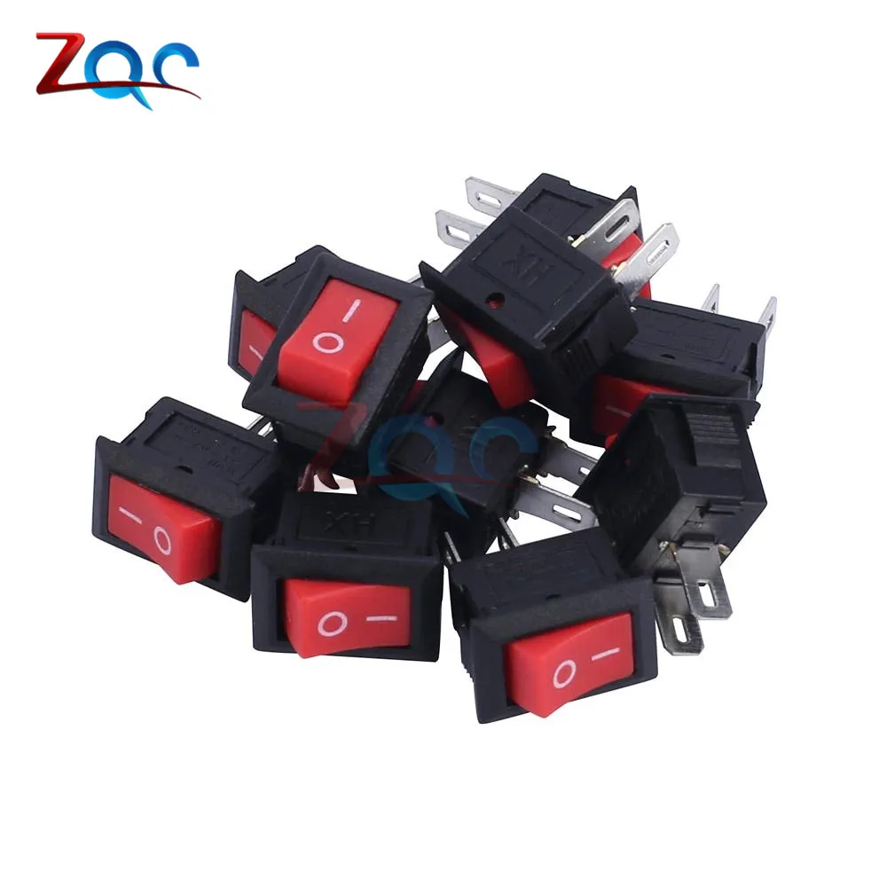 10Pcs Push Button Switch 10x15mm SPST 2Pin 3A 250V KCD11 Snap-in On/Off Boat Rocker Switch 10MM*15MM Black Red and White