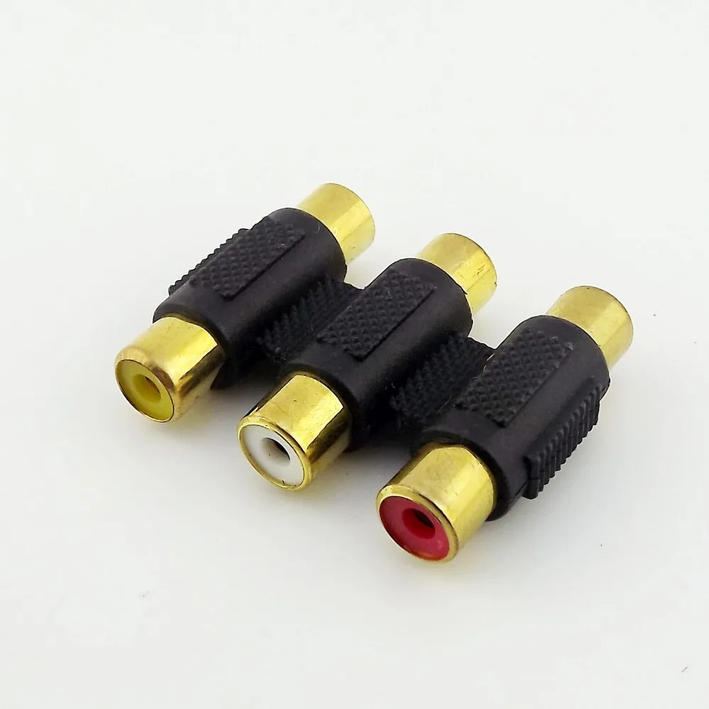 1 peça triplo 3 rca fêmea para 3 rca fêmea ouro av adaptador de conector de áudio e vídeo