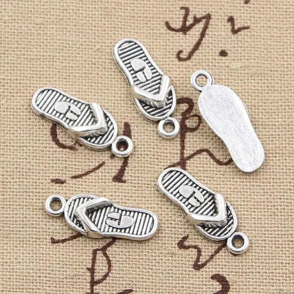 20pcs Charms Flip Flops Slipper 21x8mm Antique Bronze Silver Color Pendants Making DIY Handmade Tibetan Bronze Jewelry